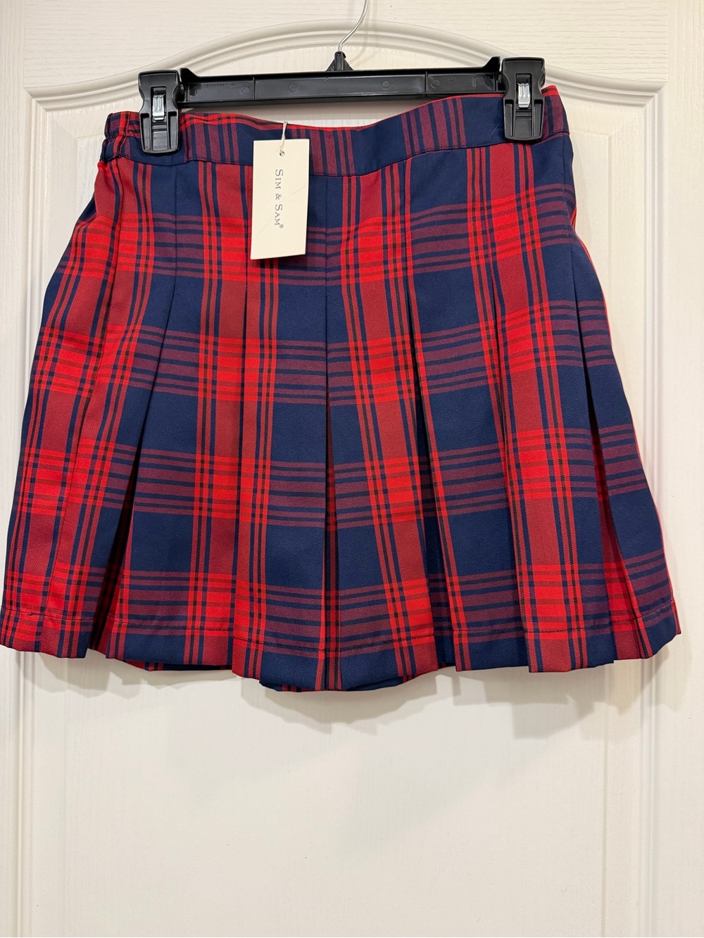 Sins & Sons Red and Navy Plaid Pleated Mini Skirt